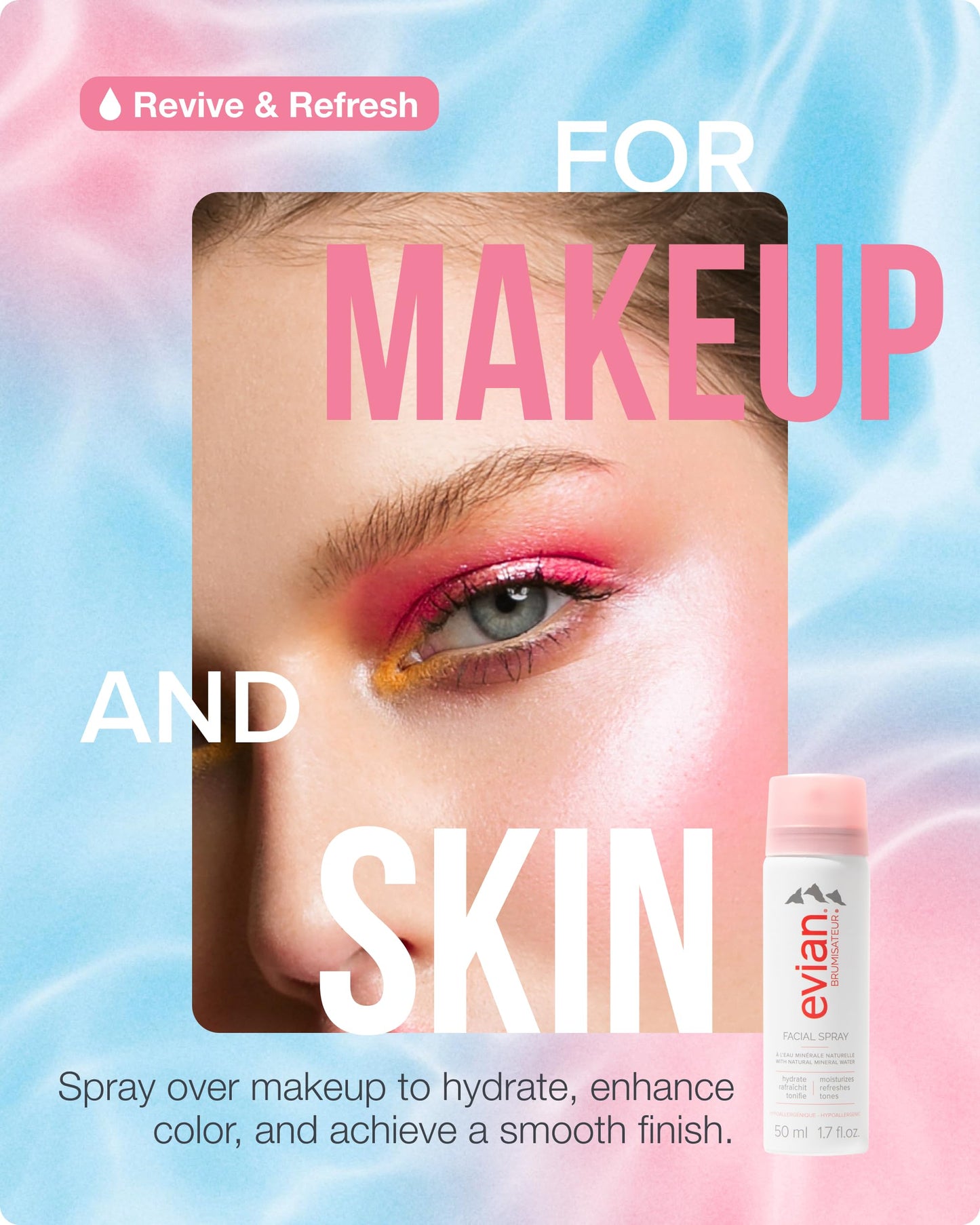 BRUMISATEUR Evian Facial Spray 24/7 Kit - Hydrating Mineral Water Mist for Face & Skin - Refreshes Makeup, Sets, & Tones - Travel-Friendly Sizes