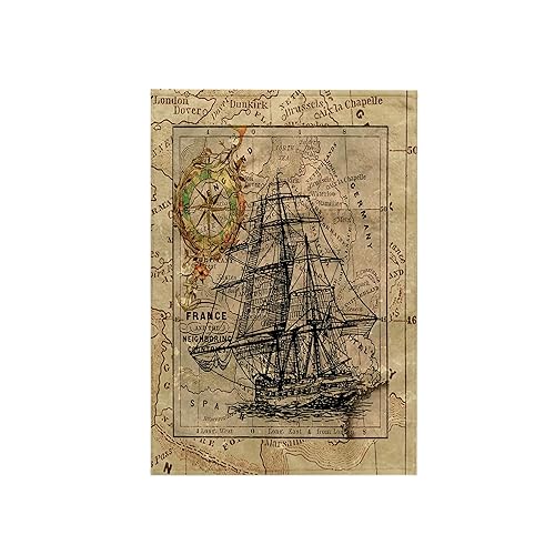 3D Rose TWL_243834_1 "Image of Black Ghost Ship On Vintage European Map Towel, 15" x 22"