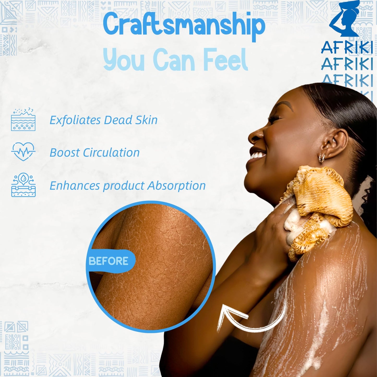 African Net Sponge, Premium Authentic Exfoliating Body Scrubber, Extra Long Stretch Bath Sponge for Shower, Deep Exfoliating Washcloth for Smooth Beauty and Personal Care AFRIKI