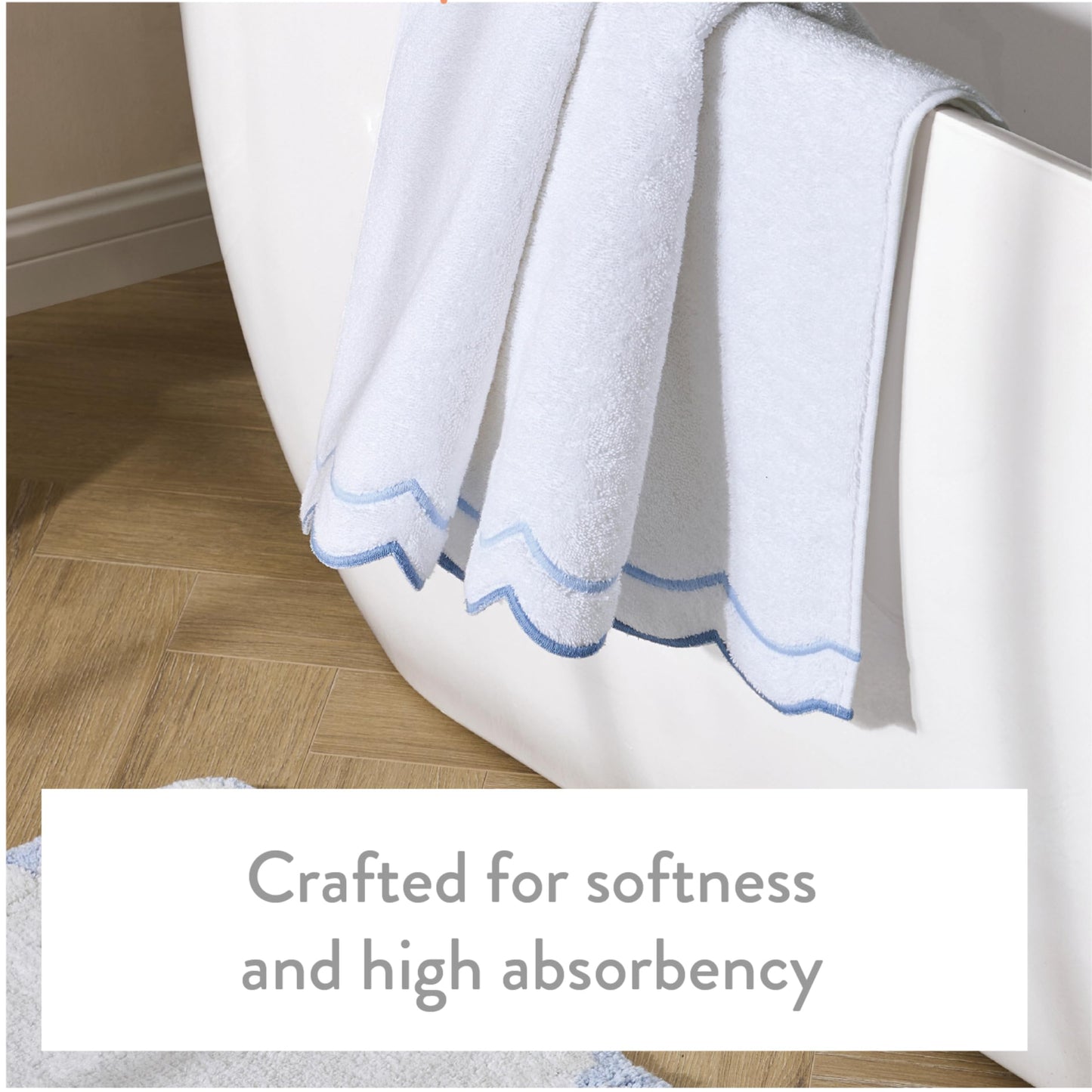 Peri Home 2 Piece Bath Towel Set, 500 GSM, 100% Cotton Towel for Bathroom, Embroidered, Soft & Absorbent, White with Blue Scallop