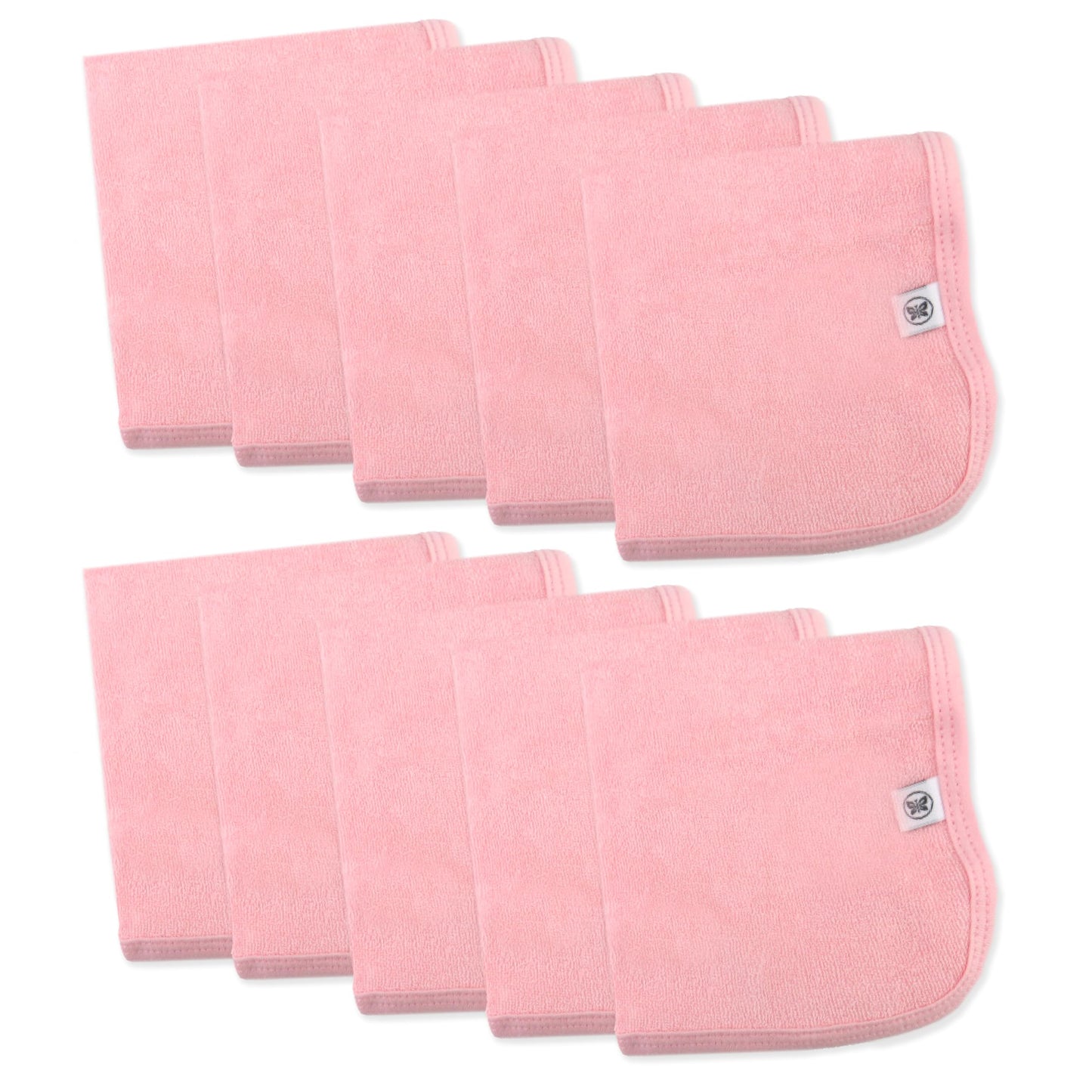 HonestBaby 10-Pack Terry Wash Cloths in Gift Box 100% Organic Cotton for Infant Baby Boys, Girls, 10-Pack Light Pink, One Size