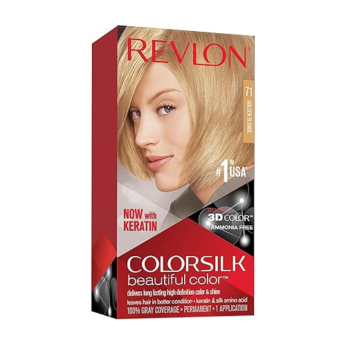 REVLON Colorsilk Beautiful Color Permanent Hair Color with 3D Gel Technology & Keratin, 100% Gray Coverage Hair Dye, 71 Golden Blonde