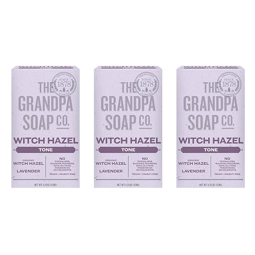 The Grandpa Soap Company Witch Hazel Bar Soap - Tones and Rejuvenates Skin, With Witch Hazel and Lavender, Provides a Relaxing Effect, Vegan, For Face
