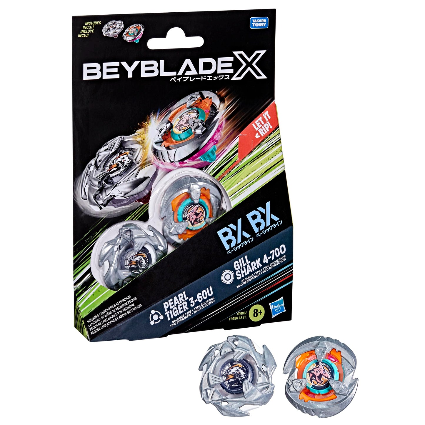 Beyblade X Gill Shark 4-70O BX & Pearl Tiger 3-60U BX Dual Pack Set with 2 Right-Spinning Tops; Authentic Takara Tomy Battle Tops; Games/Toys for…