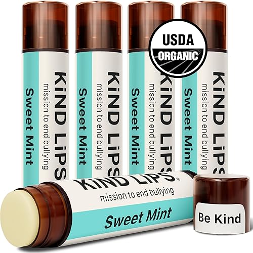 Kind Lips Organic Sweet Mint Lip Balm 5-Pack - Cooling, Refreshing Lip Care for Dry Lips • 100% Natural, Clean, Gluten-Free, Grain-Free • Made in USA