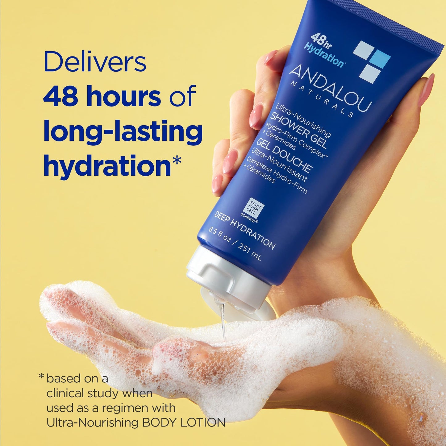 Andalou Naturals Body Wash, Deep Hydration Shower Gel, Ultra-Nourishing Skin Care for Dry Skin with Hyaluronic Acid & Ceramides, Gentle Exfoliating