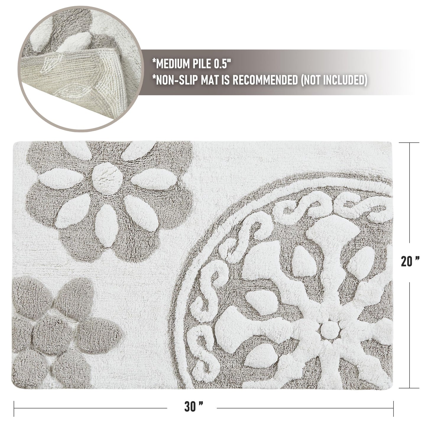 Madison Park Casablanca 100% Cotton Tufted Bathroom Rugs Luxurious Plush Medallion Floral Pattern Bath Mat Absorbent, Quick Dry, Spa Design Shower…