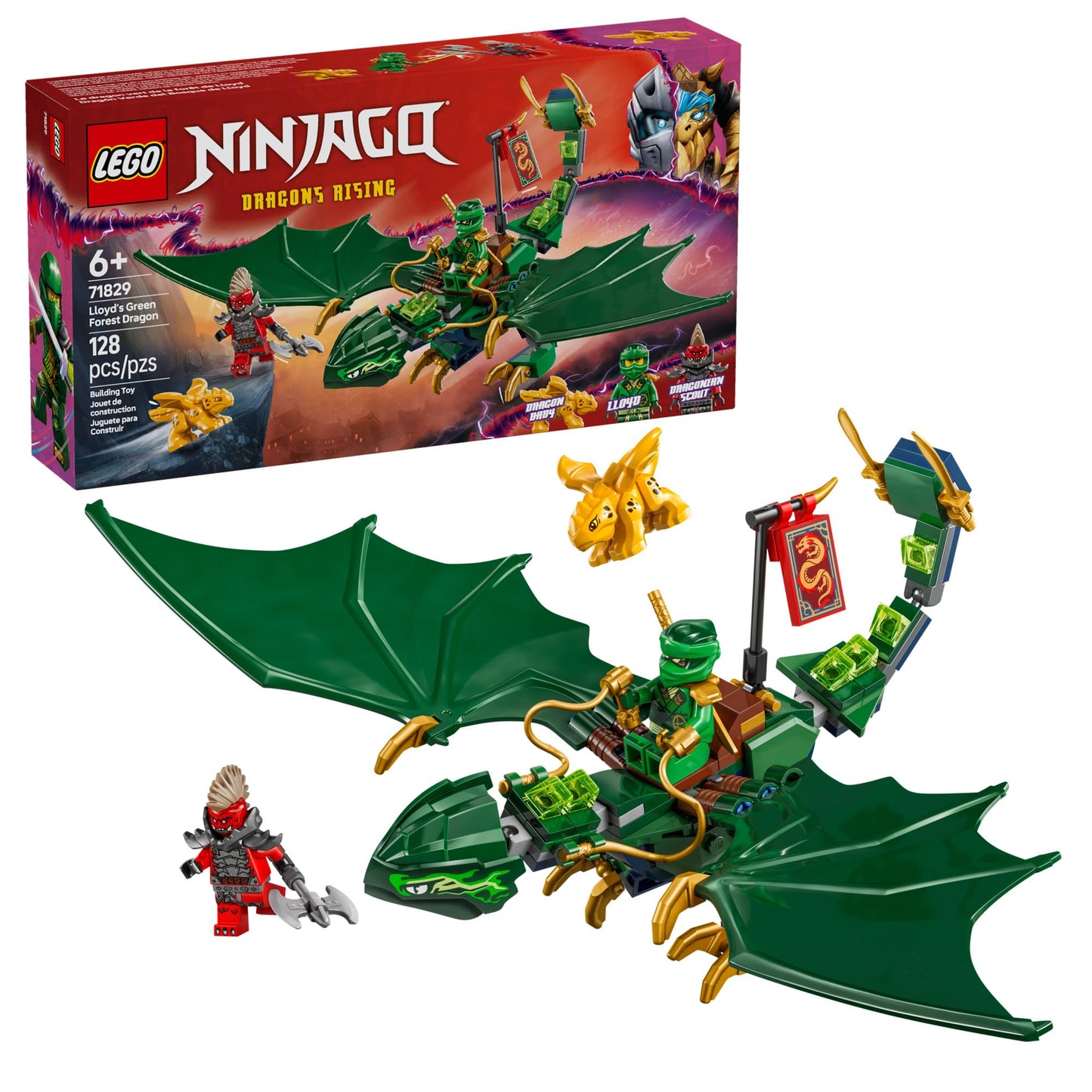 LEGO NINJAGO Lloyd's Green Forest Dragon Toy 71829, Buildable Dragon Figure with 2 Minifigures, Pretend Play Gift for Kids Ages 6+