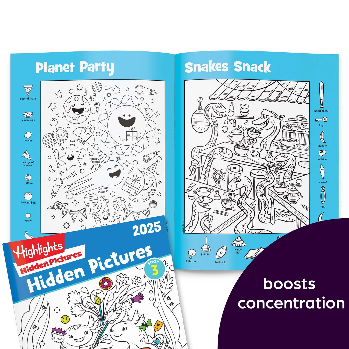 Highlights Hidden Pictures 2025 – 4-Book Activity Set for Kids Ages 6+, Travel-Friendly Seek & Find with Coloring Fun, Screen-Free Play