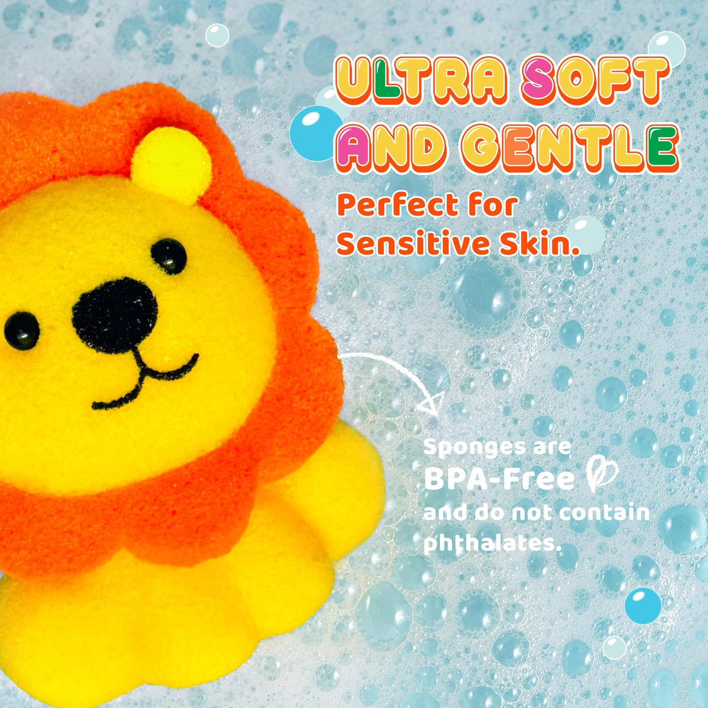 Spongentle Baby Bath Sponge Gift Set - Animal Kingdom Sponge 3 Pack - Bath Essentials for Baby Boys Girls Infants, Gifts for Newborn and Kids, Must