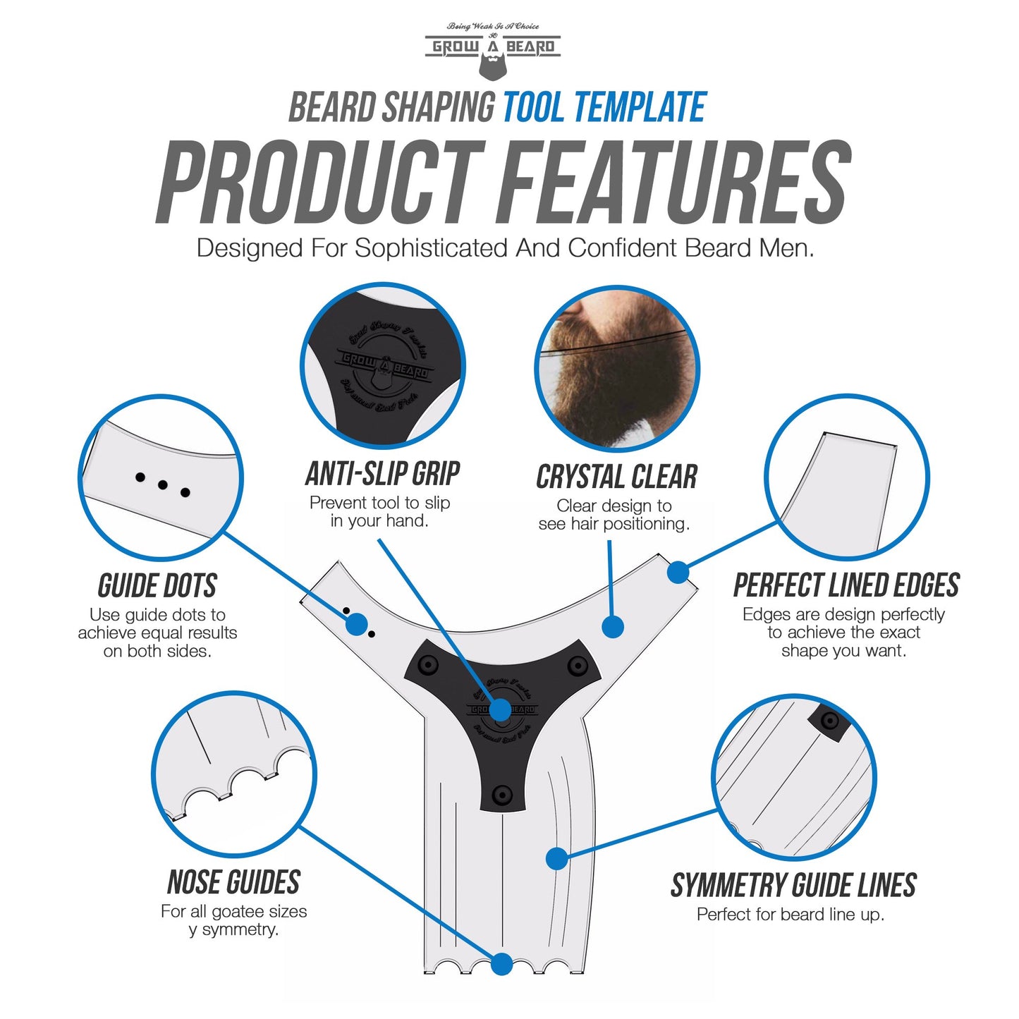 Beard Shaper & Beard Shaping Tool for Men, Beard Lineup Guide Template, Perfect for Styling and Edging, Includes Dual Action Beard Comb & Barber