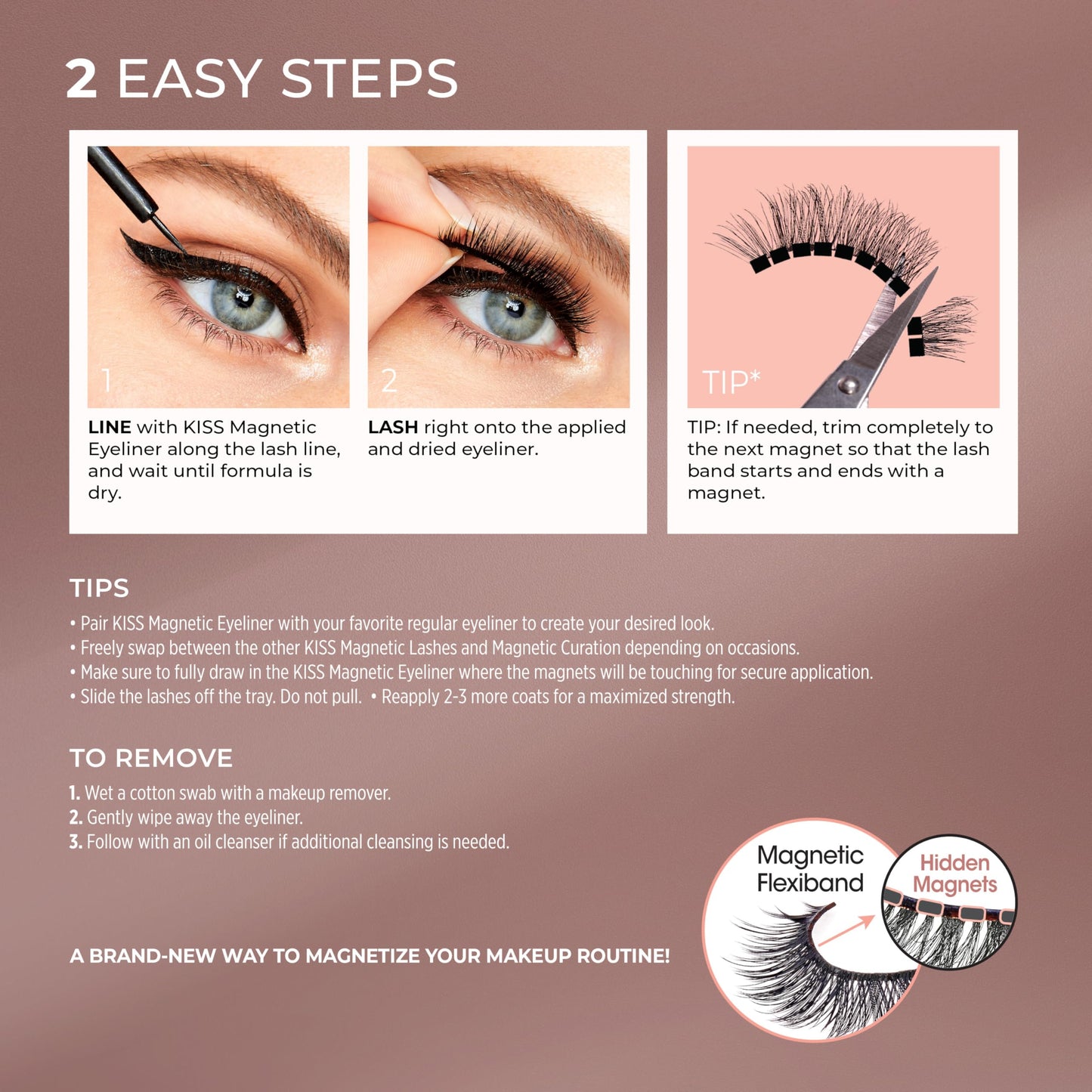 KISS Magnetic False Eyelashes and Eyeliner, ‘Tempt’, 14mm, Easy to Apply, Reusable, No Glue, Flexiband Technology, Precision Felt Tip, Fortified