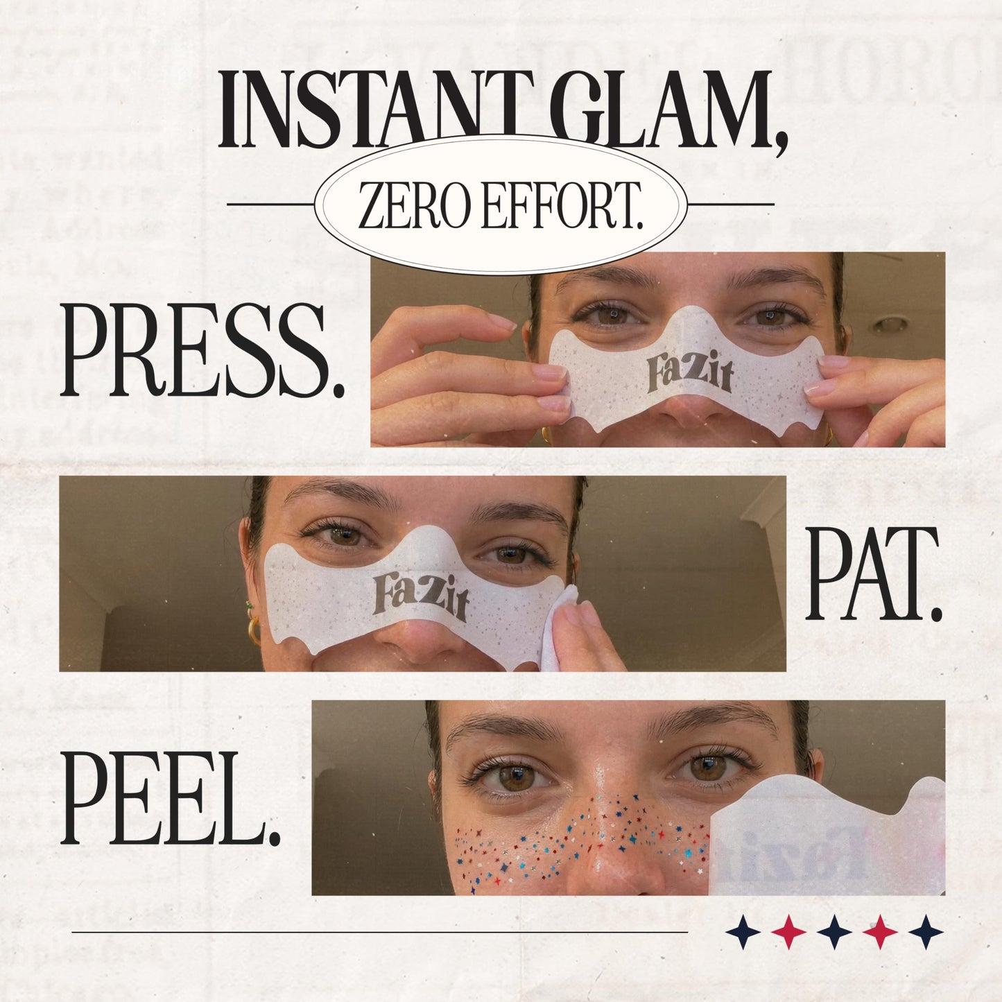 Fazit US Soccer Speckles - Red, Blue & Silver Glitter Makeup Patches - Waterproof & Sweat-proof Face Stickers - Long-Lasting Game Day Glam, USA Spirit