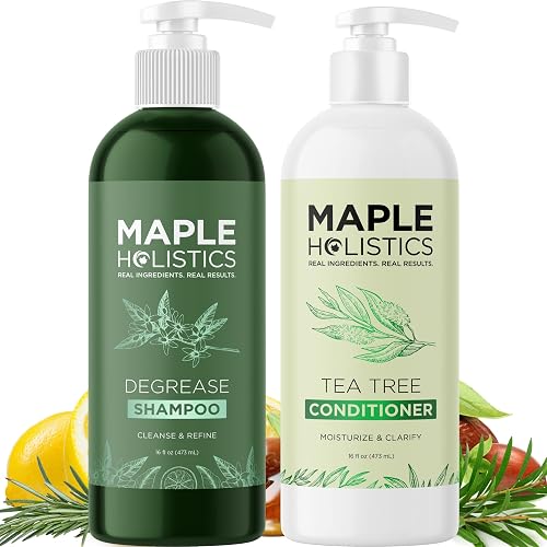 Shampoo and Conditioner for Oily Hair and Scalp - Sulfate and Paraben Free Shampoo and Conditioner Set for Oily Hair with Deep Cleansing Tea Tree Oil