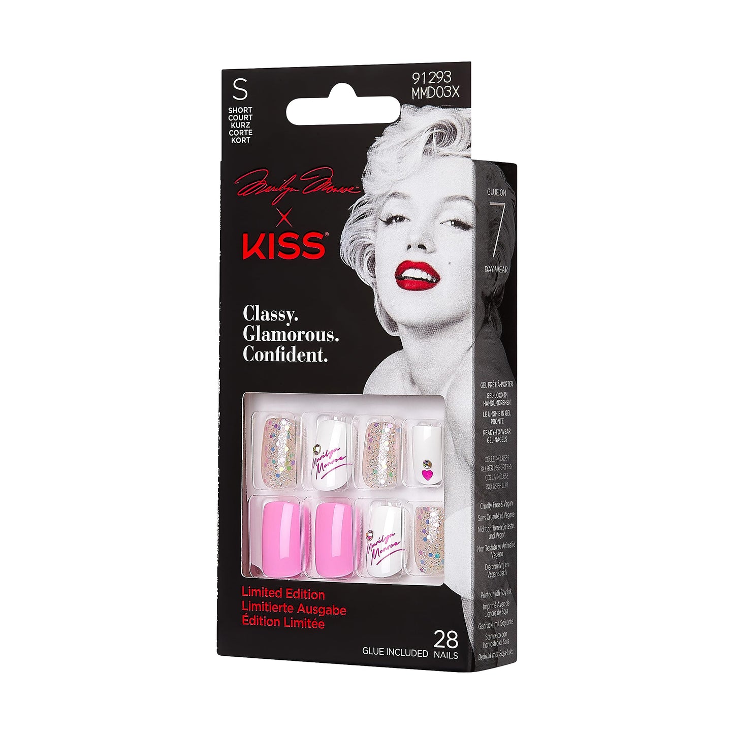 Marilyn Monroe x KISS Limited Edition Glue-On Nails, 28 Fake Nails, Gel Nail Glue Net Wt. 2g (0.07 Oz.), Mini Nail File, Wooden Manicure Stick Beauty & Personal Care KISS