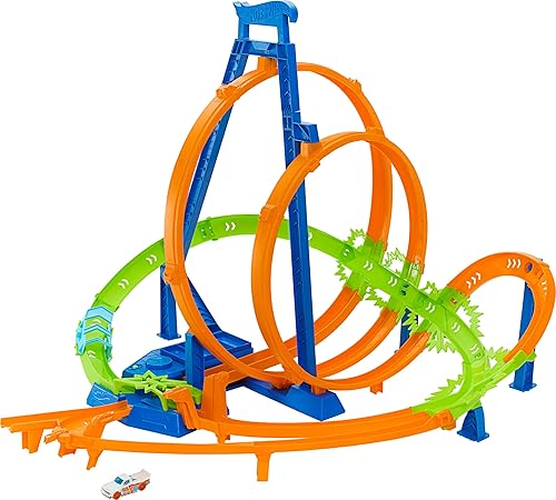 Hot Wheels Toy Car Track Set Action Epic Crash Dash with 1:64 Scale Vehicle & 5 Action Zones, Powered by Motorized Booster