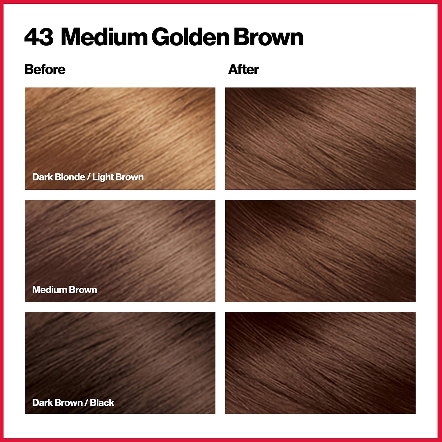 Revlon Permanent Hair Color, Permanent Hair Dye, Colorsilk with 100% Gray Coverage, Ammonia-Free, Keratin and Amino Acids, 43 Medium Golden Brown, 4.4