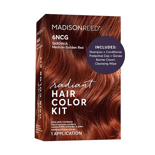 Madison Reed Radiant Hair Color Kit - 6NCG Medium Golden Red with Copper Tones (Sardinia Red), Permanent Hair Dye, Superior Gray Coverage