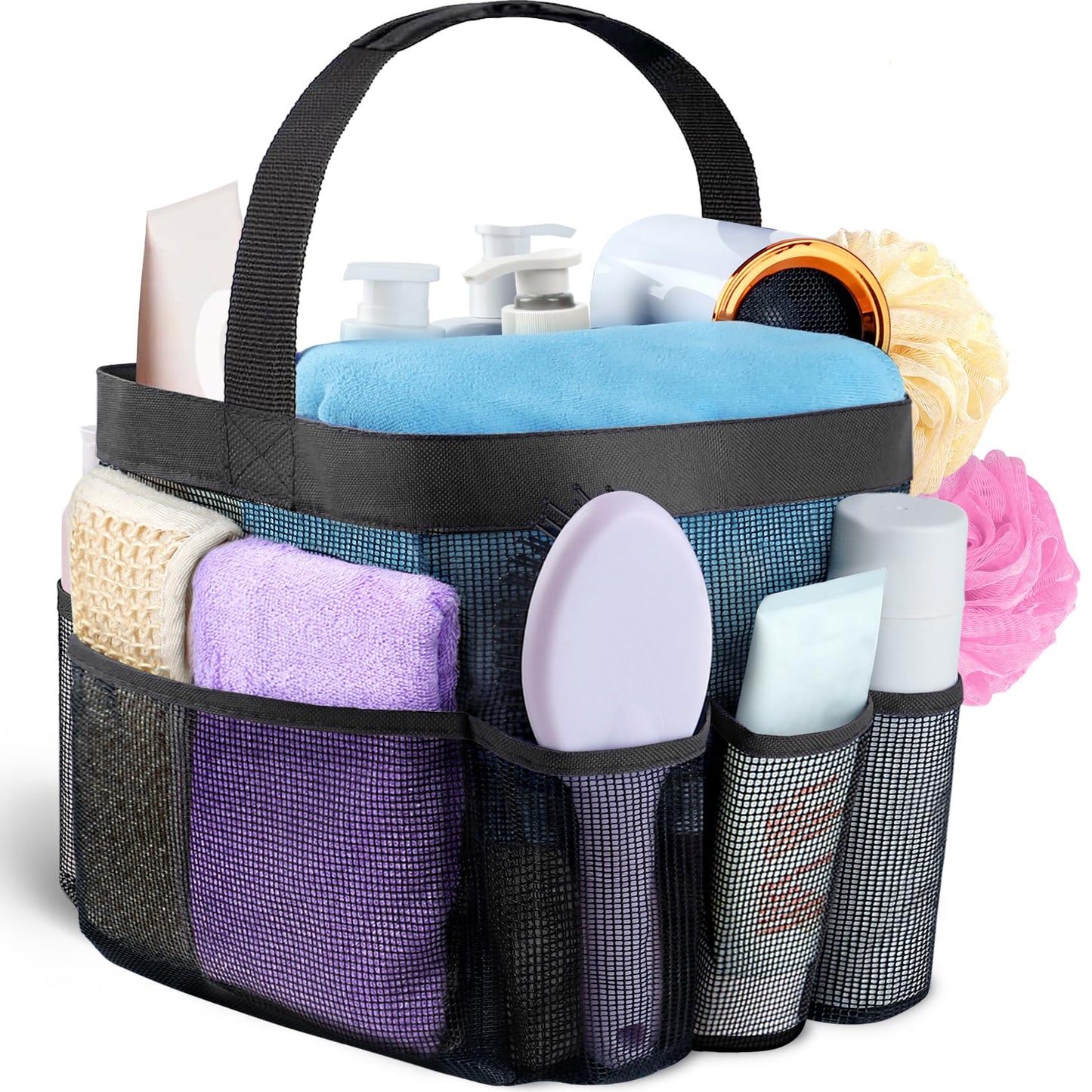 Attmu Mesh Shower Caddy Portable for College Dorm Room Essentials with 8 Pockets, Hanging Caddy Dorm Basket, Quick Dry Shower Bag for Bathroom