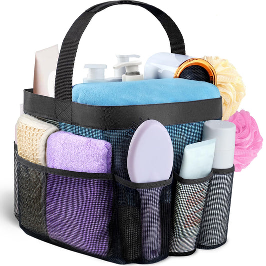 Attmu Mesh Shower Caddy Portable for College Dorm Room Essentials with 8 Pockets, Hanging Caddy Dorm Basket, Quick Dry Shower Bag for Bathroom
