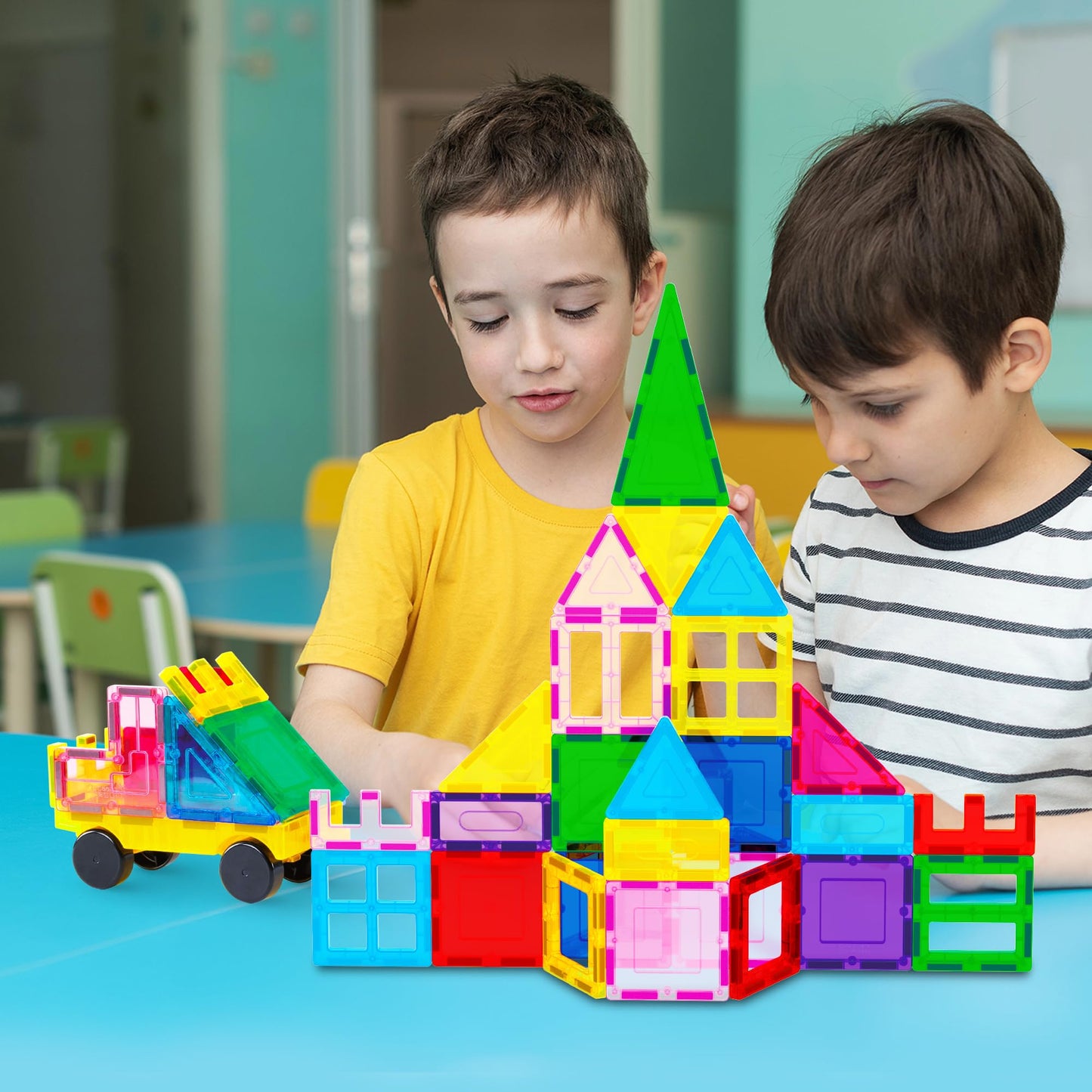 PicassoTiles 101pcs Magnetic Tiles with Car & Carry Bag – STEM Building Blocks Educational Toy Set for Kids Ages 3+ (PC101)