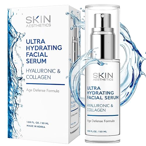 Skin Aesthetics Hyaluronic Acid Serum for Face - Dermatologist Tested - with Collagen for Anti-Aging, Ultra Hydrating, Fine Lines, Wrinkles & Acne
