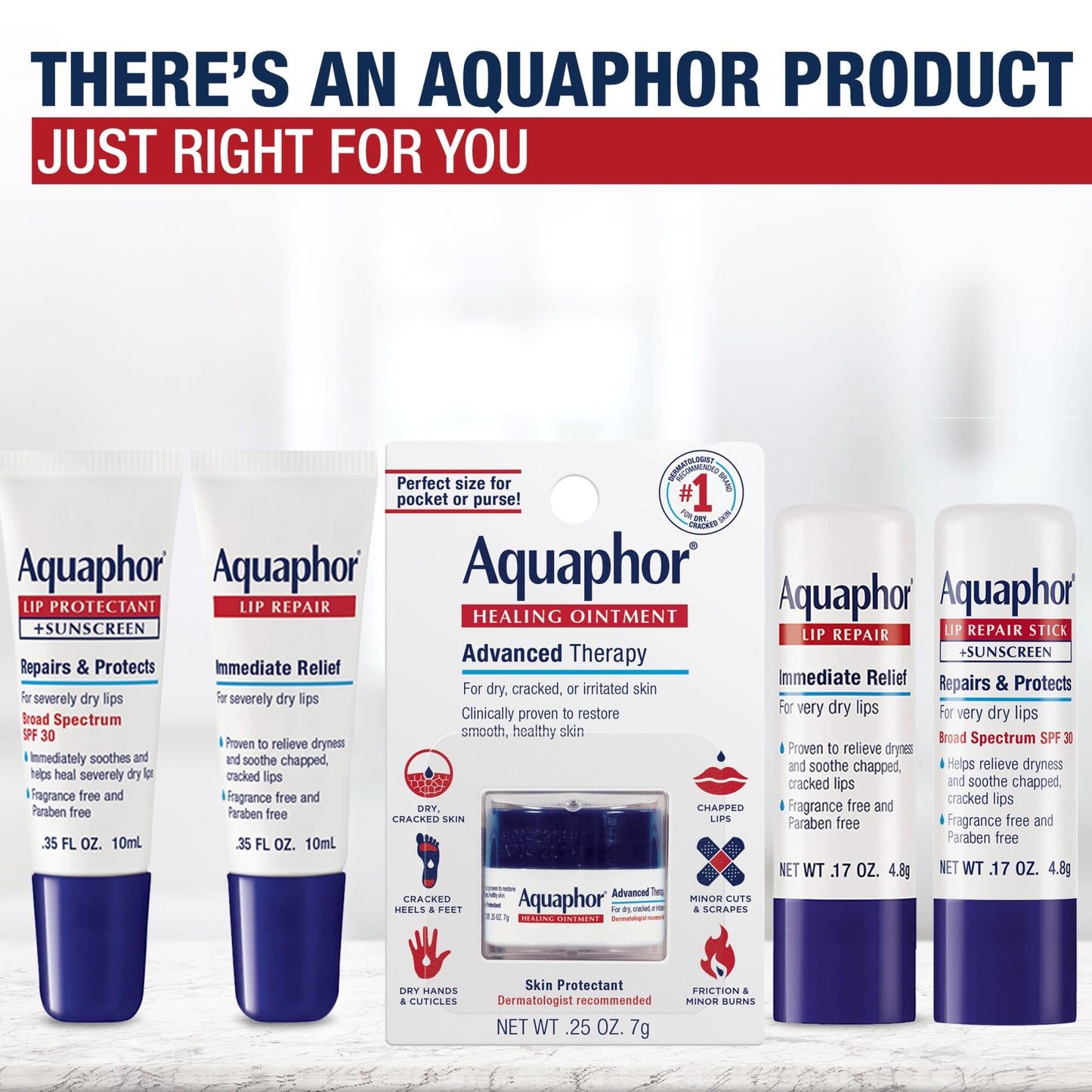 Aquaphor Lip Repair Ointment, Moisturizing Lip Balm Pack, Relieves Dryness, Holiday Gifts for Self Care, 0.35 Tube, Pack of 2