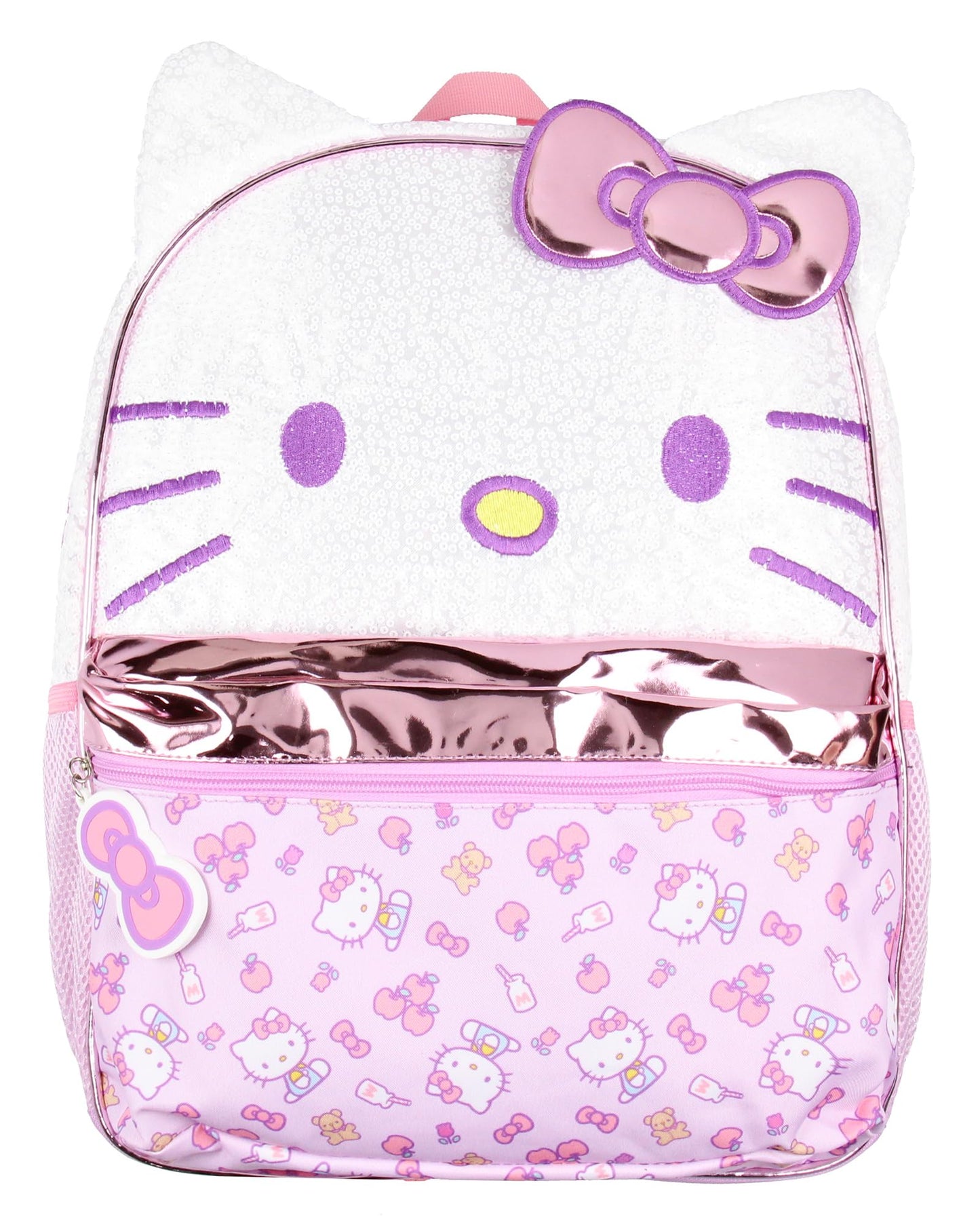 AI ACCESSORY INNOVATIONS Sanrio Hello Kitty Apples and Bows Sequin with PVC Bow Zipper Pull School Travel 16" Backpack For Kids