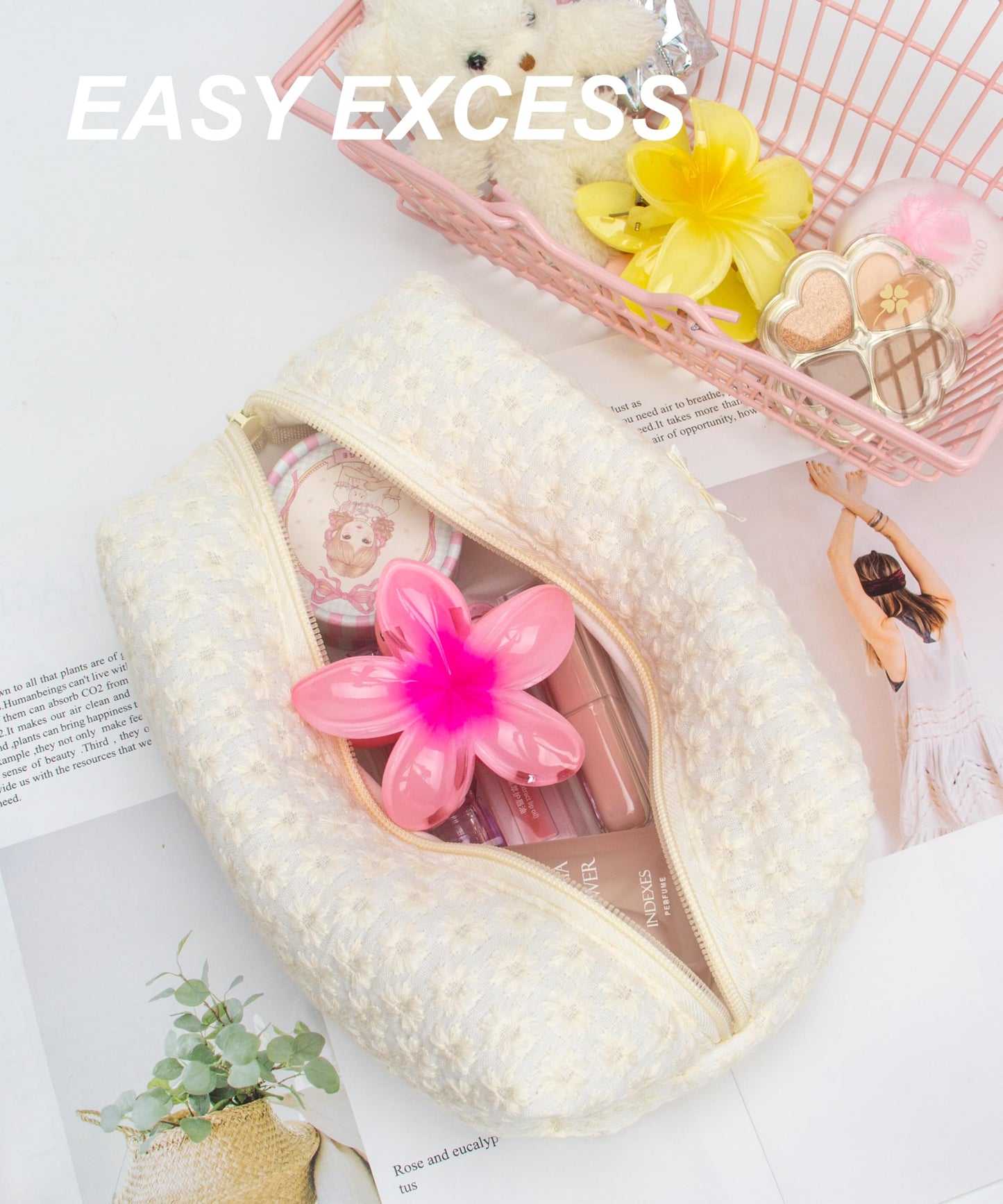 Cozy Makeup Bag for Women,Zipper Cosmetic Pouch,Embroidery Daisy,6 Pack Beauty and Personal Care PAZIMIIK