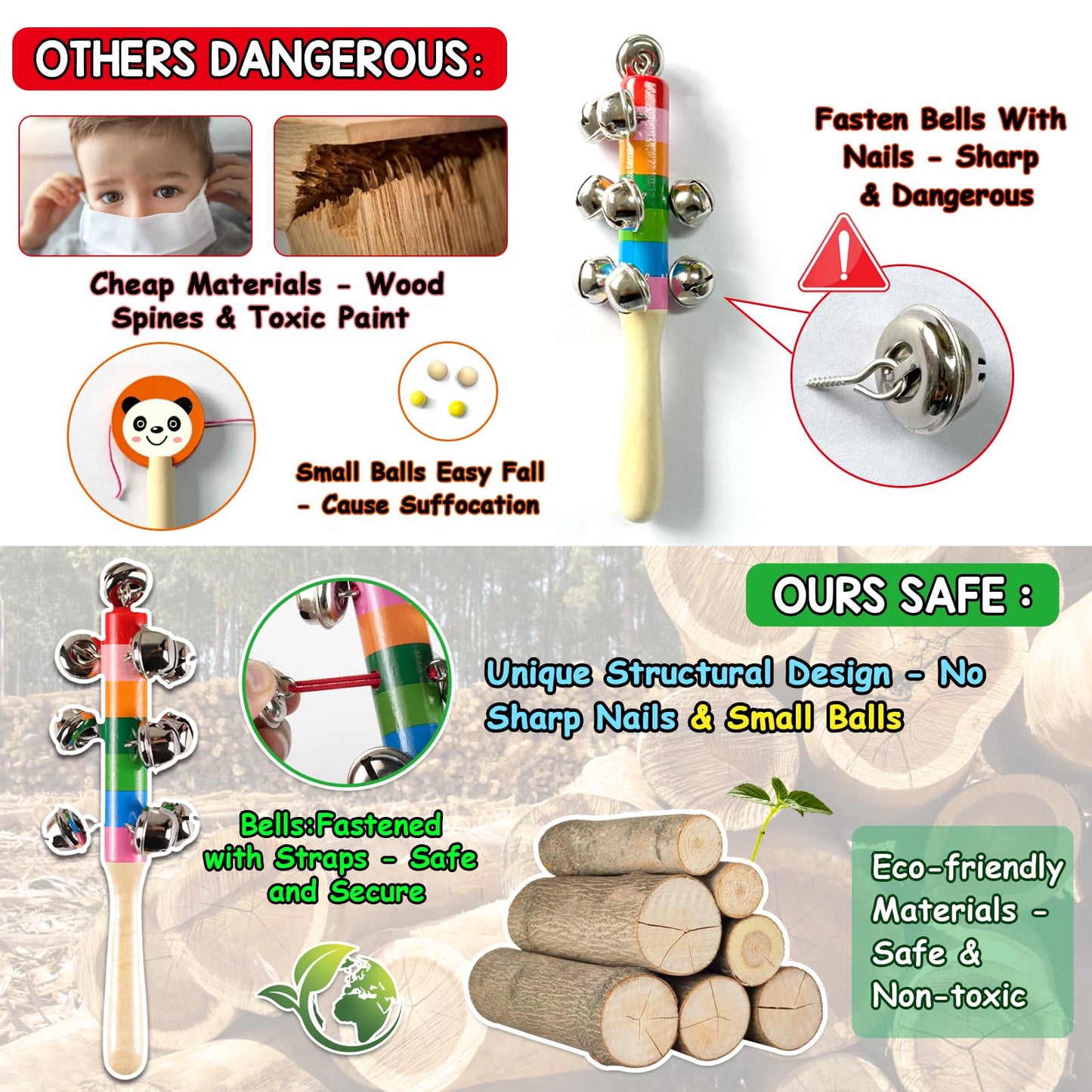 LOOIKOOS Toddler Musical Instruments – Wooden Percussion Toy Set with Storage Bag, Educational Music Toys for Kids, Boys & Girls