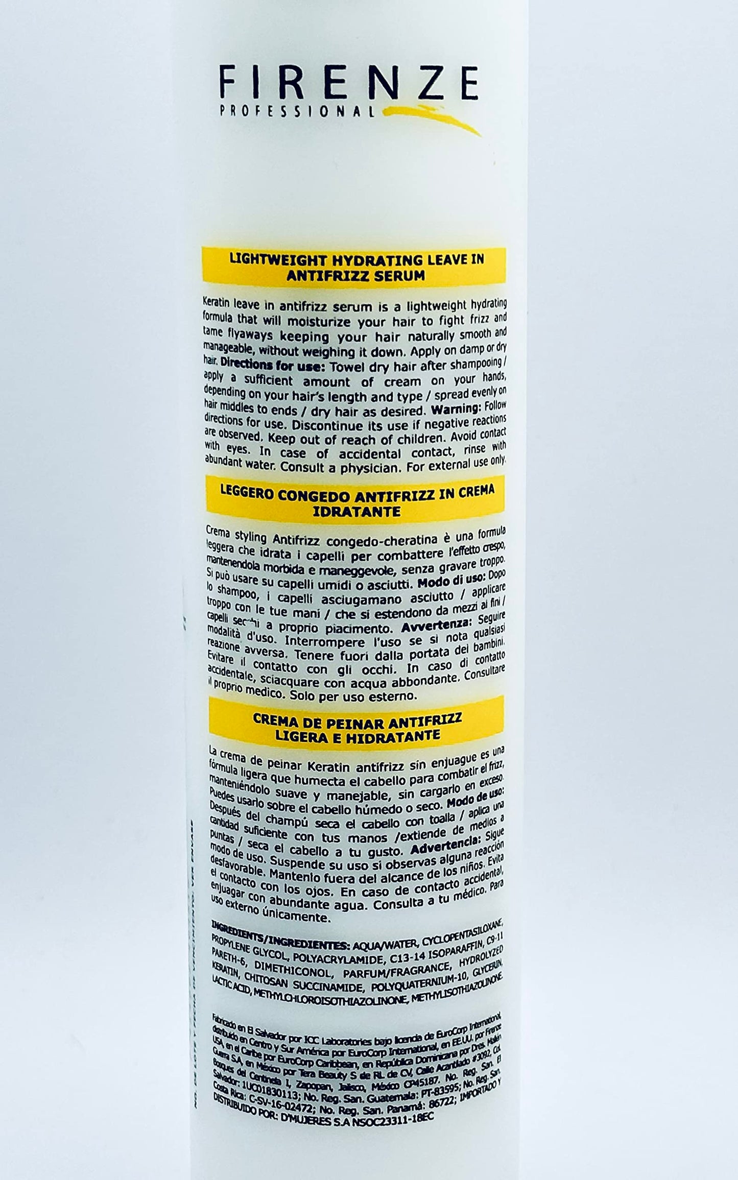 Firenze Professional Keratin (KAS) Hydrating Anti-Frizz Serum 300ml/10.1 fl oz - Smoothing & Shine Treatment for Dry or Frizzy Hair