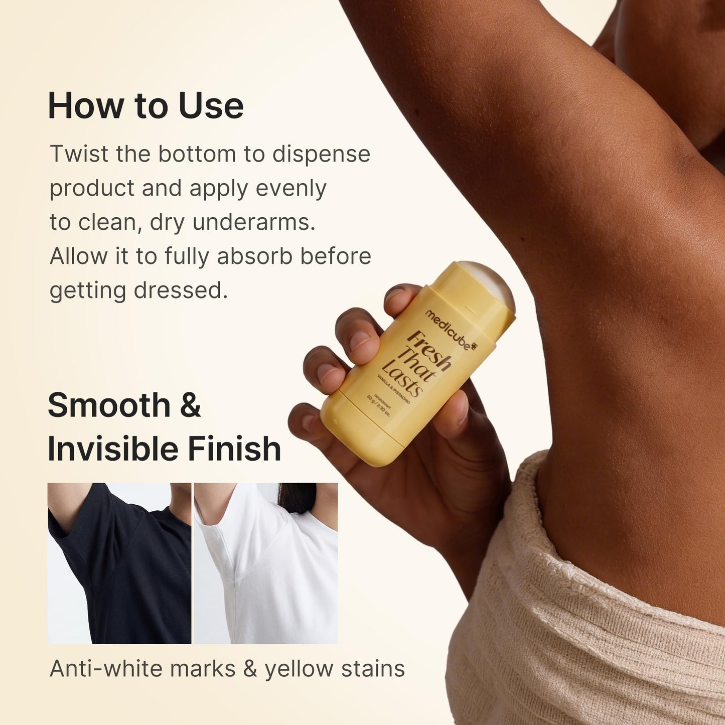 medicube Kojic Acid & Turmeric Aluminum-Free Deodorant | Vanilla & Pistachio Perfumed Stick, All-Day Odor Protection for Women & Men | Underarm Beauty and Personal Care medicube
