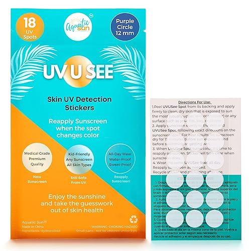 UV Stickers for Sunscreen Reapplication to Avoid Burns - Sunscreen Reminder Stickers You Can Wear All Day - Sweat & Waterproof UV Activated Sunscreen