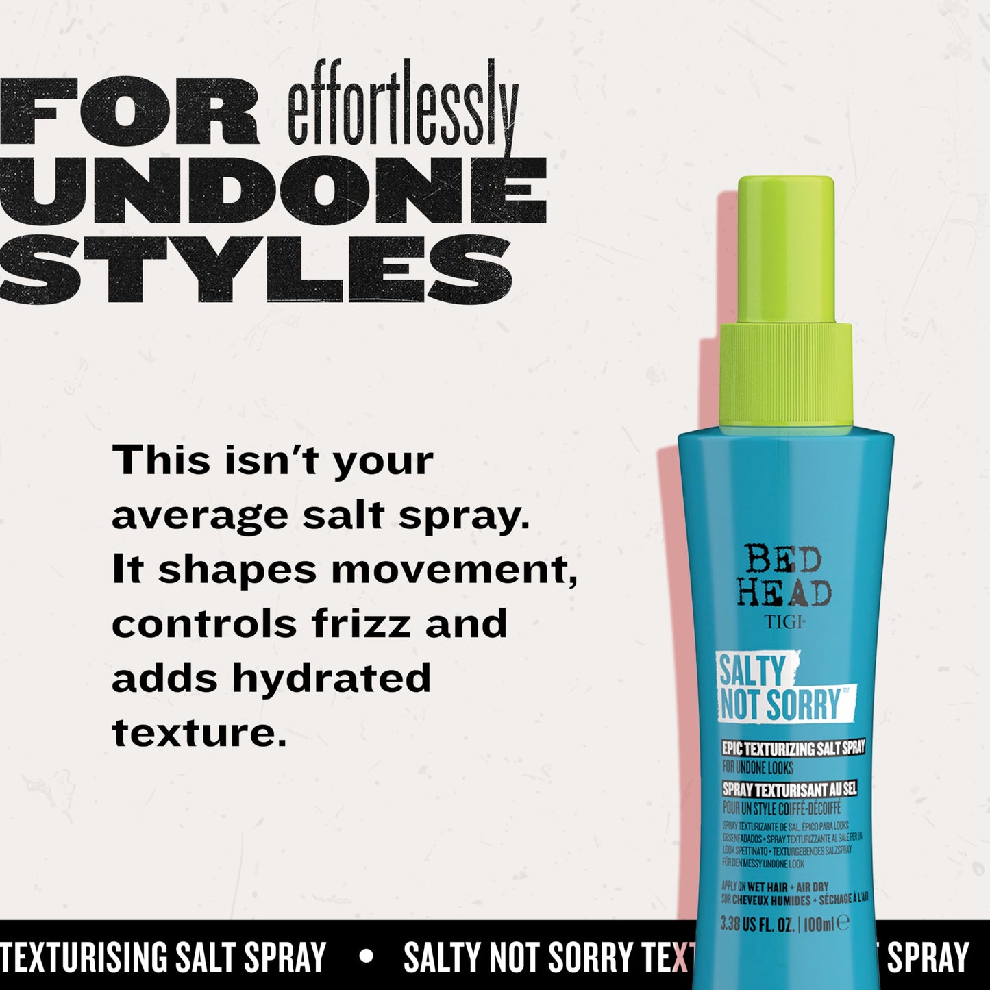 Bed Head by TIGI Salty Not Sorry Texturizing Salt Spray for Natural Undone Hairstyles, 3.38 fl oz