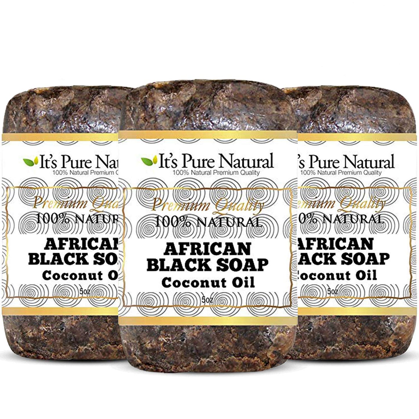 It's Pure Natural African Black Soap Bars with Coconut Oil (Pack of 3) Organic Raw Soap for Face & Body, Acne Treatment & Dark Spot Remover [Made in Beauty & Personal Care It's Pure Natural