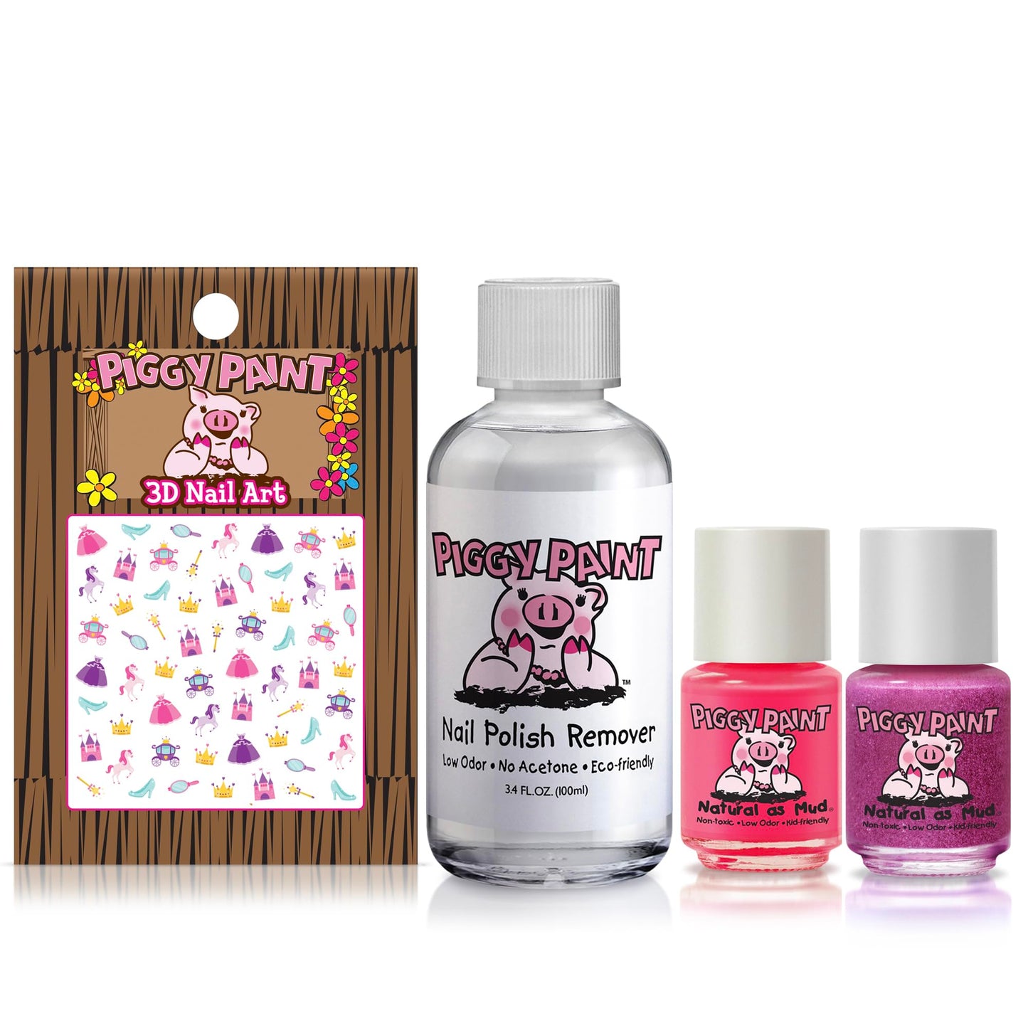 Piggy Paint | 100% Non-Toxic Girls Nail Polish | Safe, Cruelty-free, Vegan, & Low Odor Nail Polish for Kids | Pretty Princess (2 Polish, 1 Remover
