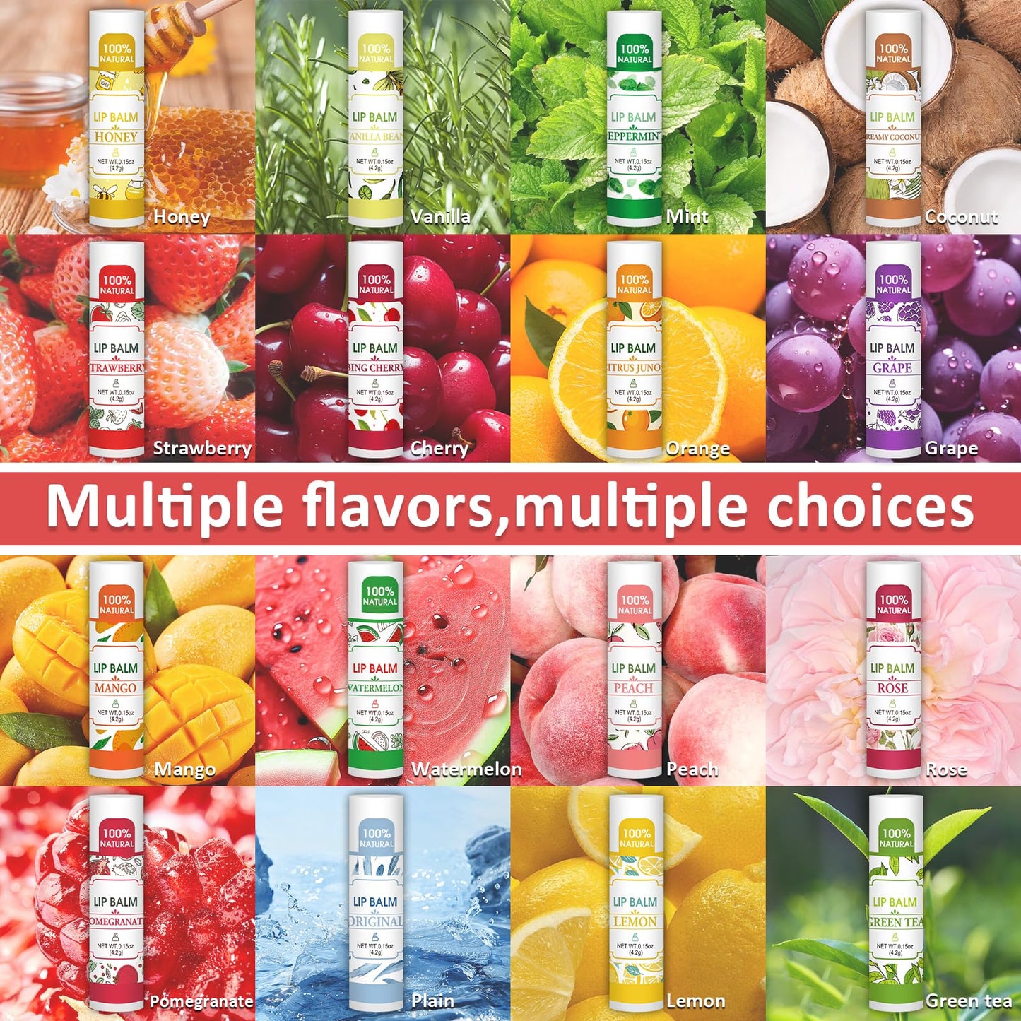 24 Pack Lip Balm,100% Natural Lip Balm Bulk with Vitamin E and Coconut Oil, Moisturizing Lip Balm for Dry Lips-8 Flavors Beauty and Personal Care VISRIE