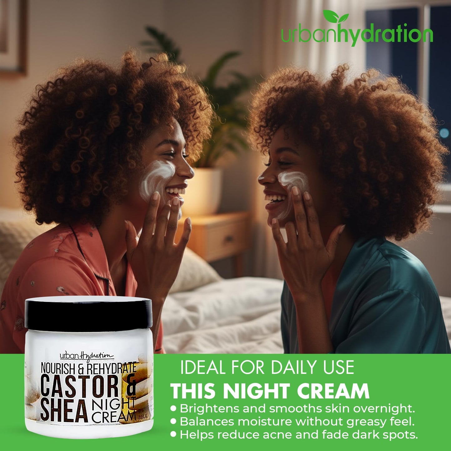 Urban Hydration Nourish and Rehydrate Castor and Shea Night Cream | Helps with Acne, Detoxes, Refreshes and Smooths Skin Overnight, Anti-Aging