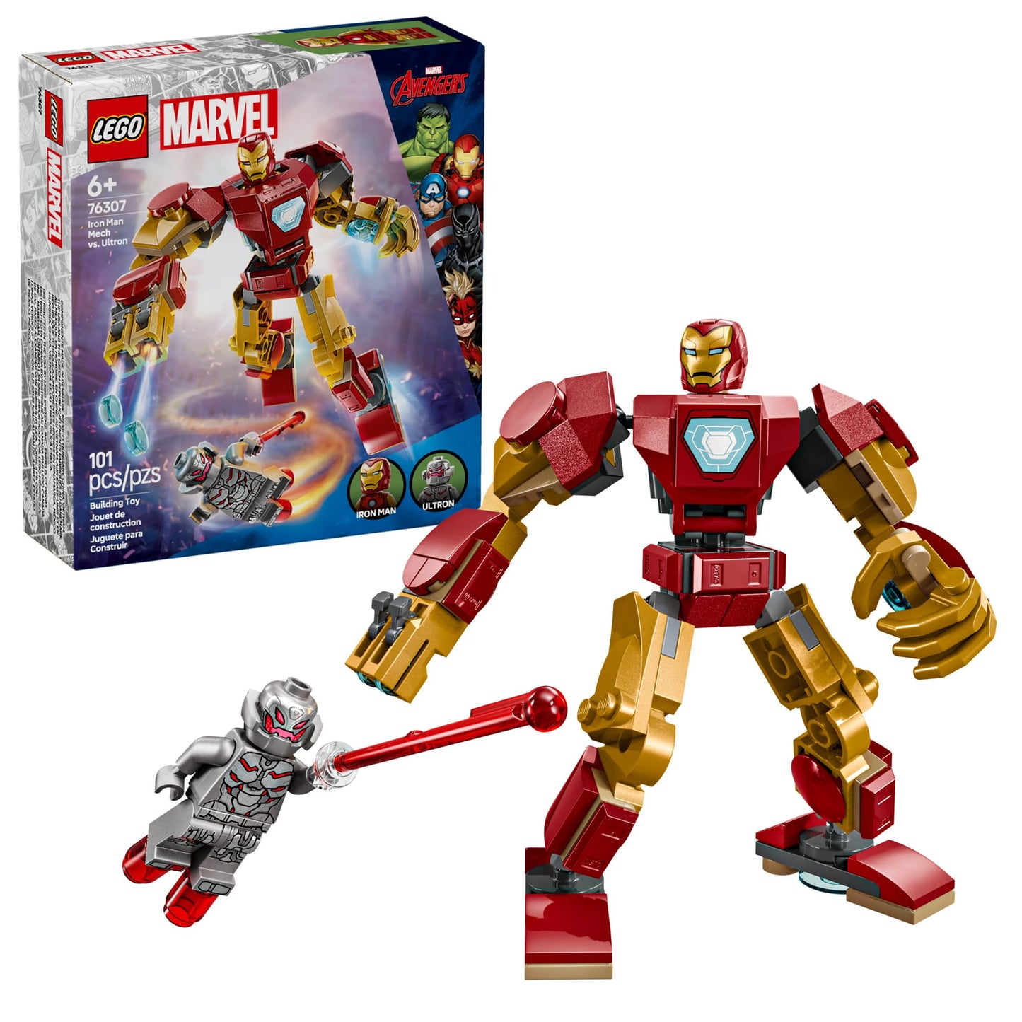 LEGO Marvel Iron Man Mech vs. Ultron 76307, Buildable Superhero Action Figure Set, Fun Toy Gift for Kids Ages 6+