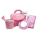 4 Piece Plush My First Purse Play Set with Sensory Toys and Bonus Teether Keys for Baby, Pink Stripe, 8 inch