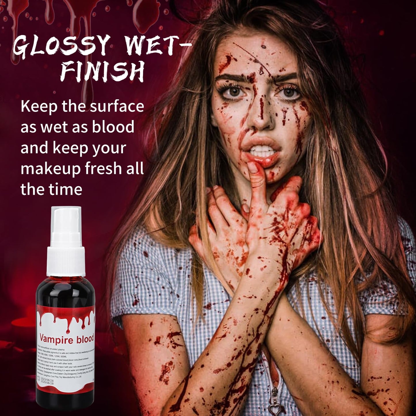 2 PACK Blood Splatter Fake Blood Washable,Halloween Fake Blood Spray Eye Blood Drops Body Paint,Fake Blood for Clothes and Zombie Monster Vampire