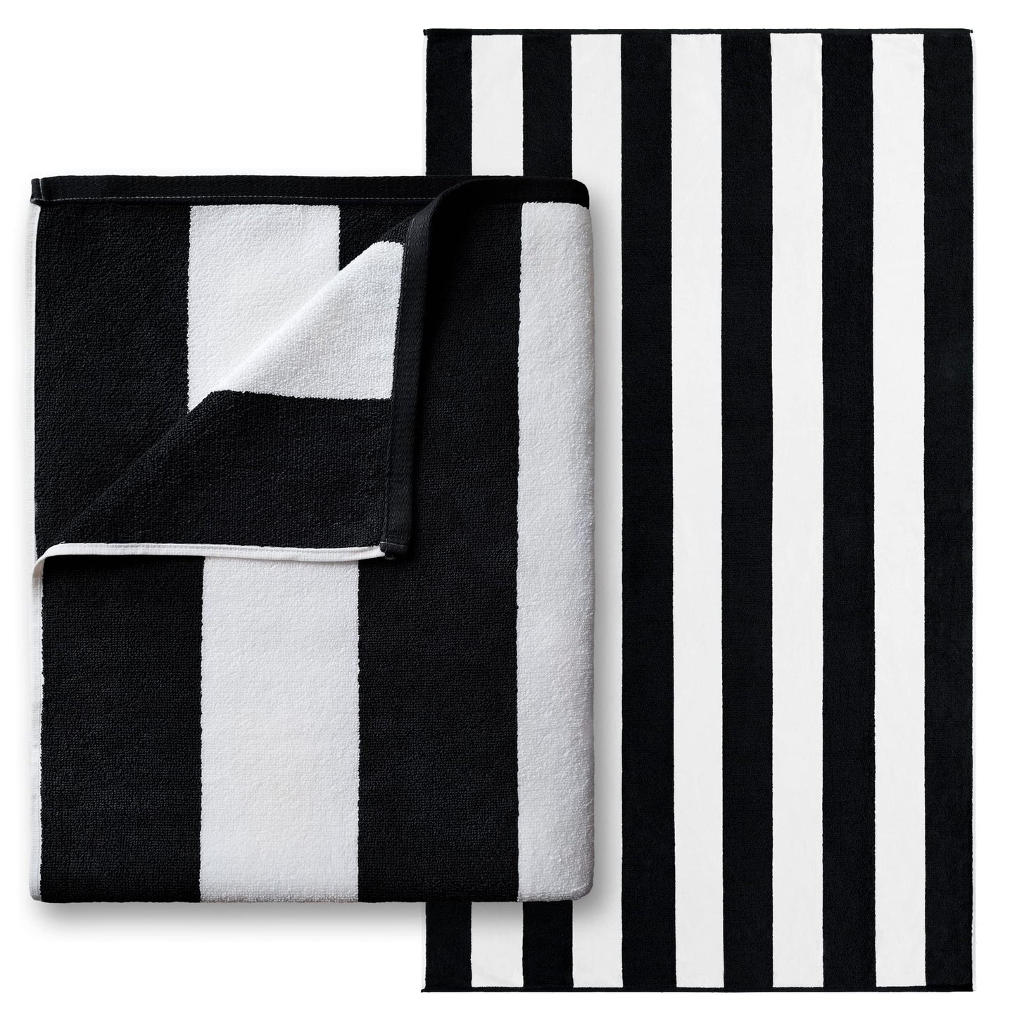 Beachland Luxury Large Beach Towel 40 x 72 inch - Extra Soft Cabana Stripe Hotel and Resort Style - Terry Yarn Dyed 100% Cotton (Black 1 Towel)