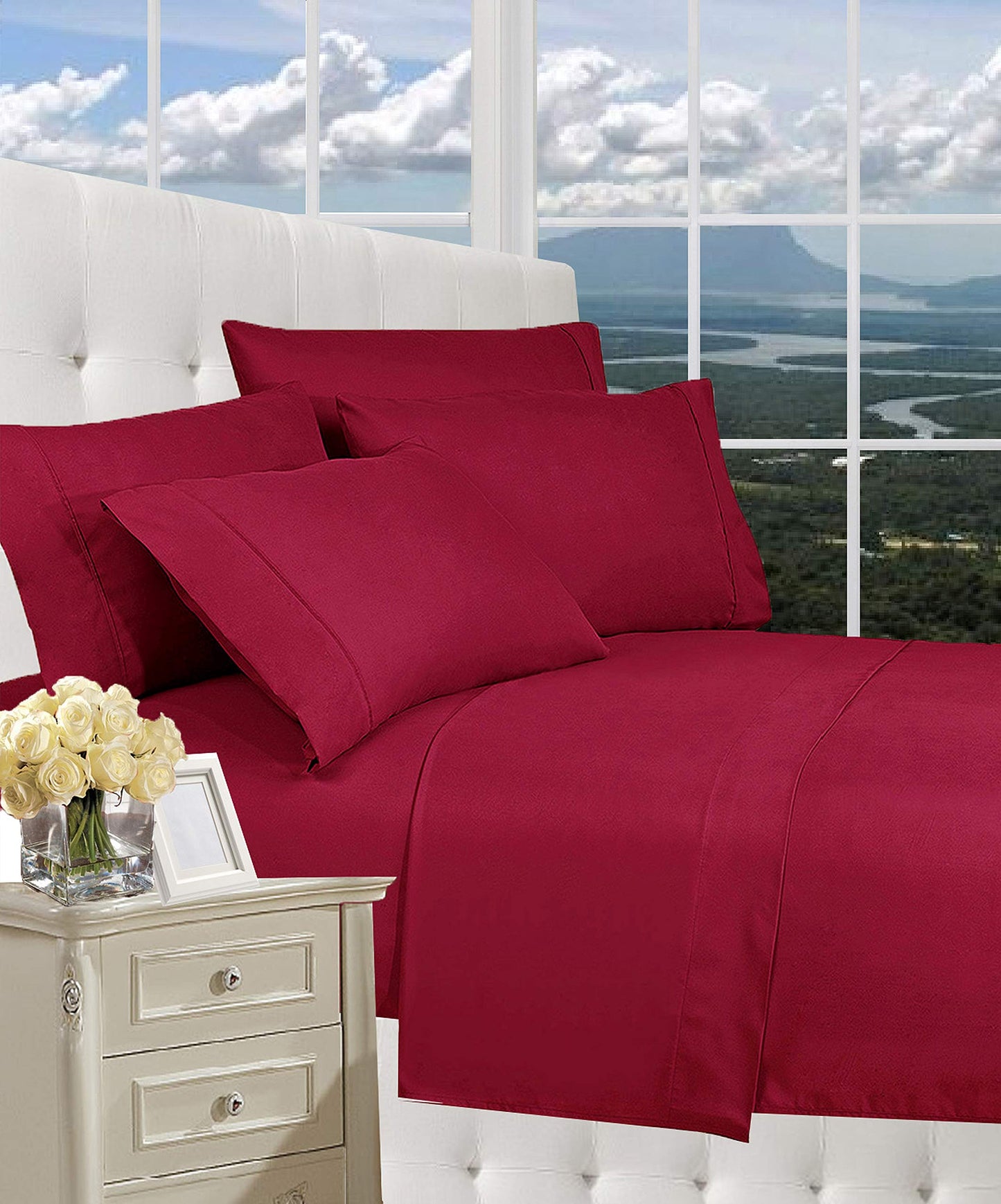 CELINE LINEN Luxurious Bed Sheets Set on Amazon 1800 Premier Hotel Quality Wrinkle Free 4-Piece Sheet Set with Deep Pockets, California King, Burgundy