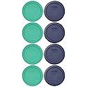 Pyrex 7202-PC 1-Cup (4) Green and (4) Blue Food Storage Replacement Lids - Made in USA