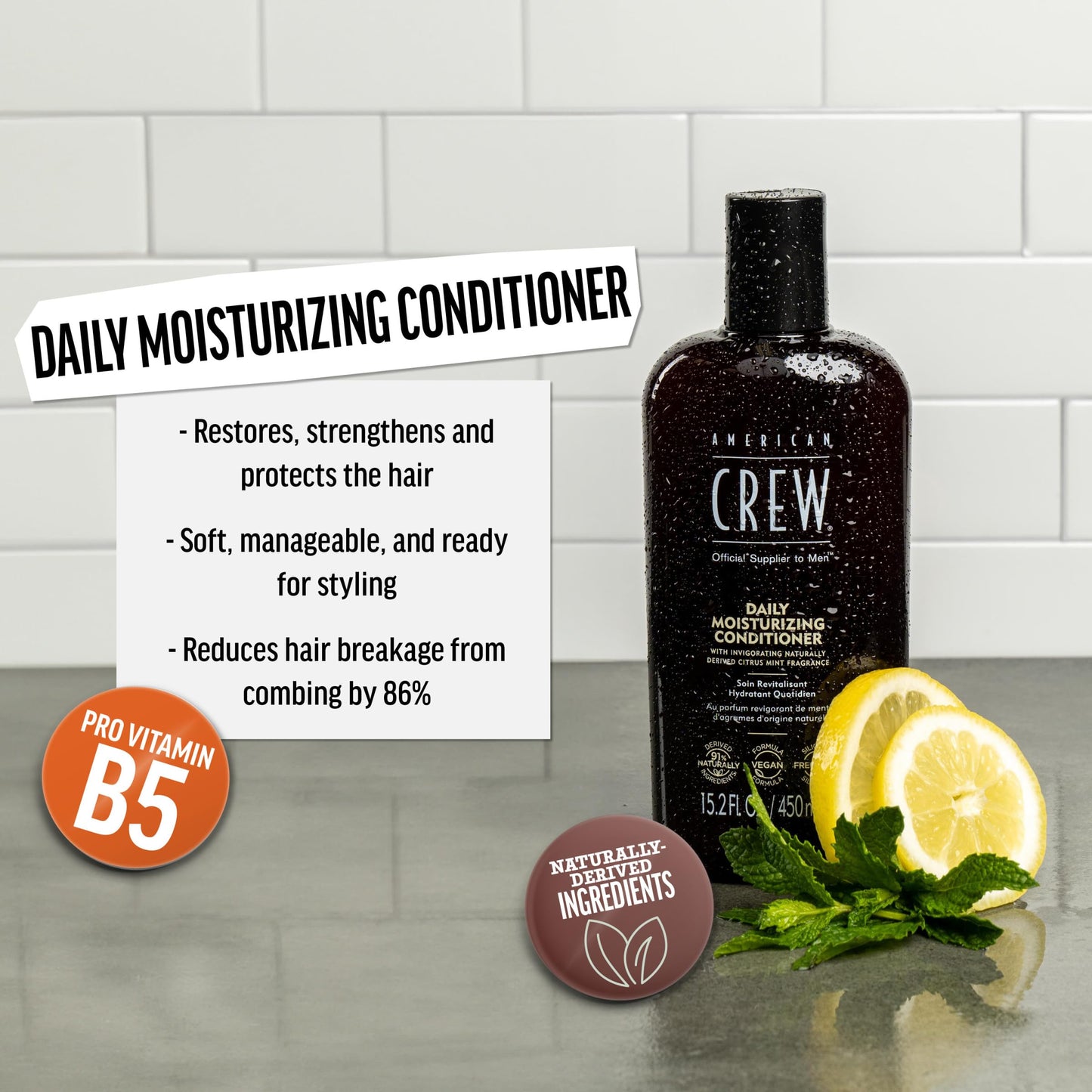 American Crew Conditioner for Men, Daily Moisturizer, Naturally Derived, Vegan Formula, Citrus Mint Fragrance, 3.3 Fl Oz Beauty and Personal Care AMERICAN CREW