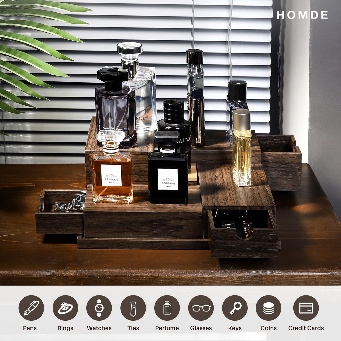 Homde Cologne Organizer - 4 Tier Perfume Display Tray with Hidden Drawers - Perfect for Men Essentials Accessories
