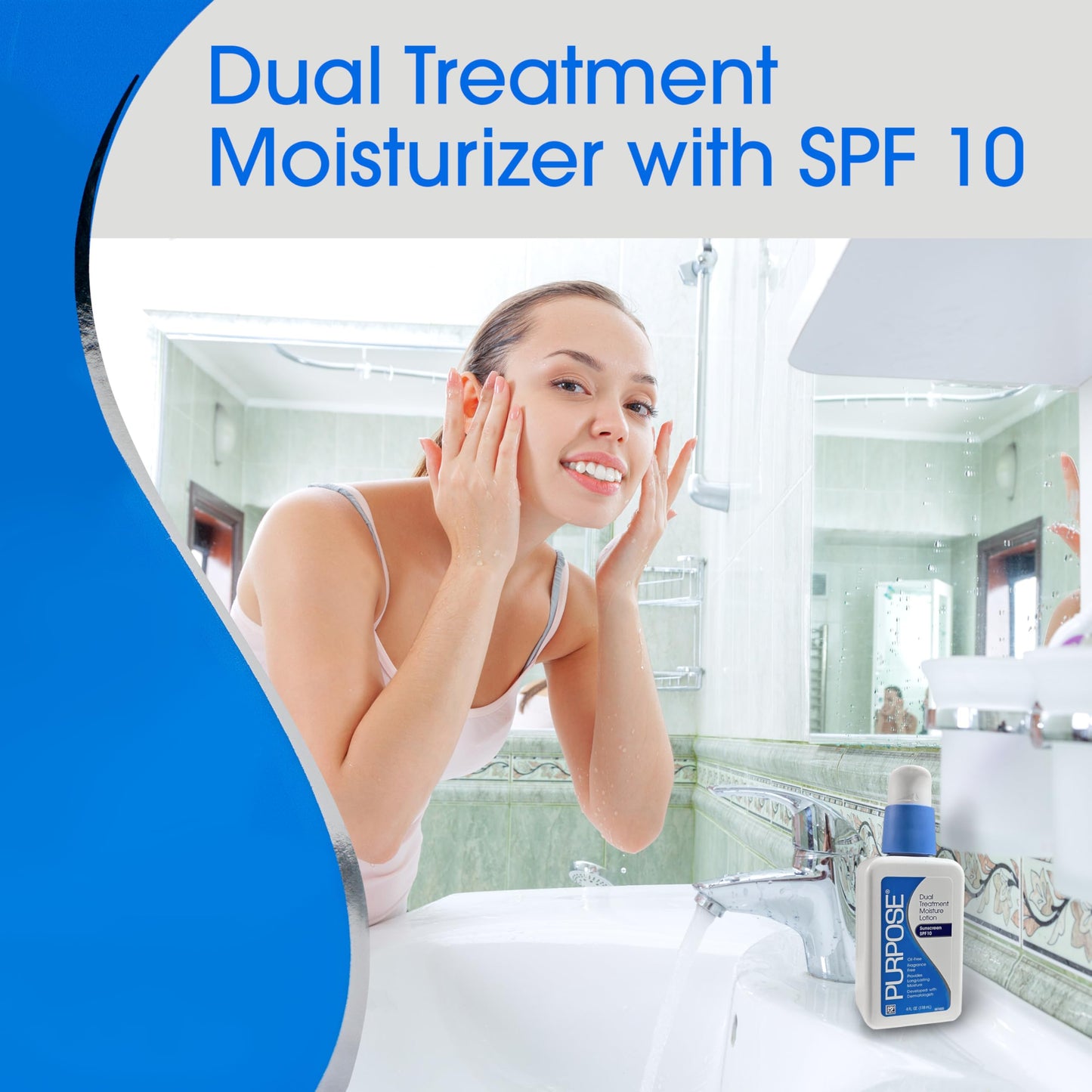 Purpose Dual Treatment Moisture Lotion with SPF 10 - Oil-Free, Fragrance-Free Daily Moisturizer for Sensitive Skin - 4 Fluid Oz.