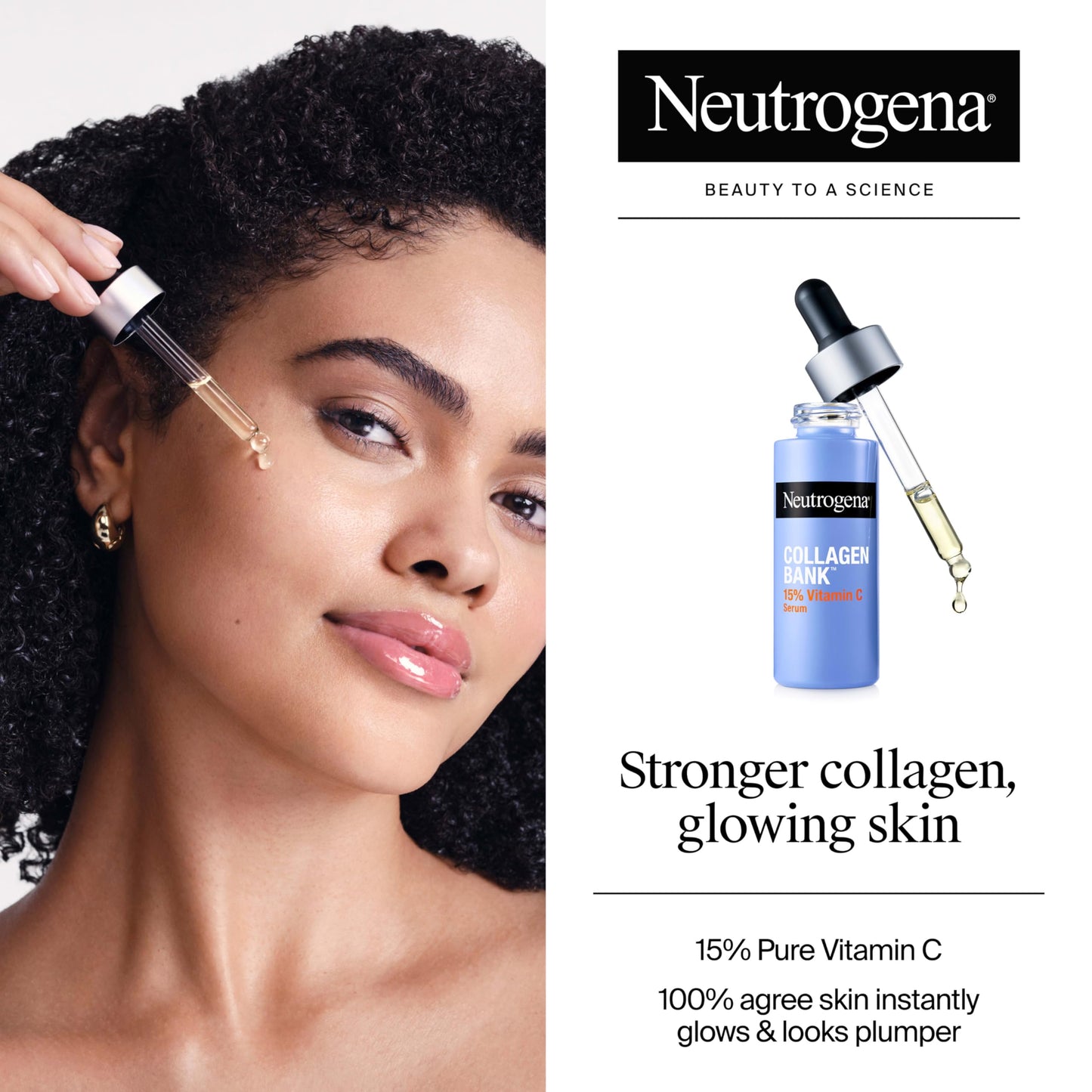 Neutrogena Collagen Bank 15% Vitamin C Face Serum, Vitamin C Serum for Face Helps Build Collagen for Glowing, Plumper Looking Skin, Uneven Skin Tone