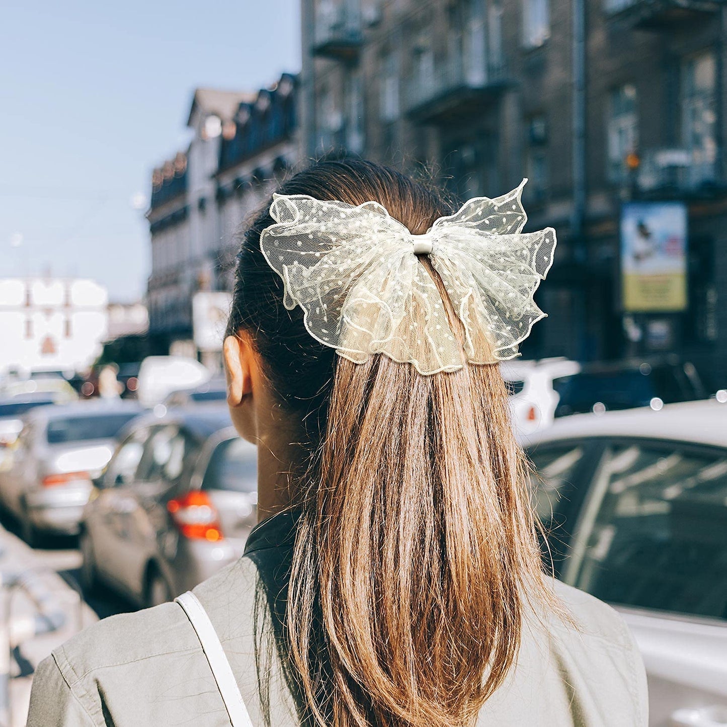 OIIKI 2 Pack Korean-Style Lace Mesh Barrette Hair Clips, Breathable Flower Dot Clips for Wedding, Party, Valentine's Day (Black, White)