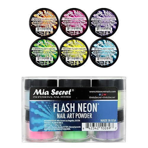 6 Mia Secret Flash Neon Acrylic Nail Art Powder Glows Under the Black Light 6 Neon Colors Beauty & Personal Care Mia Secret